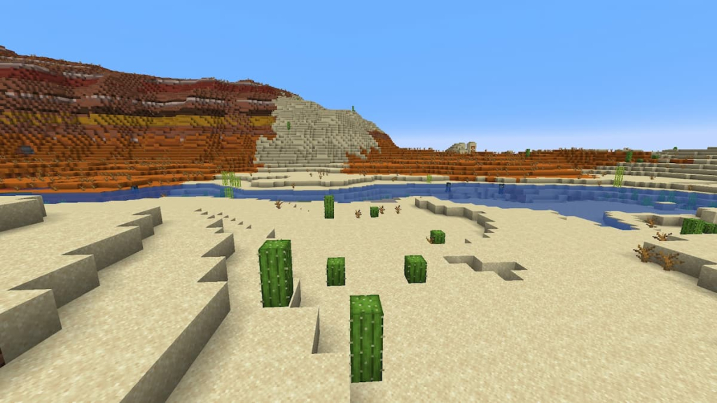 Cacti growing in a Minecraft desert