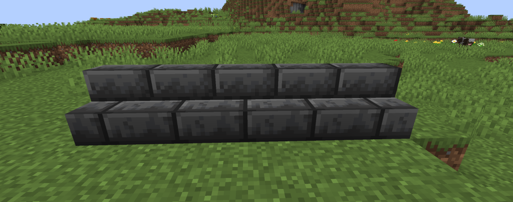 Placing the five deepslate brick stairs in a row on flat ground.