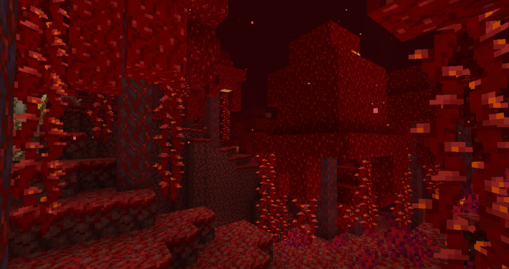 Crimson fungi growing in the Crimson Forest biome.