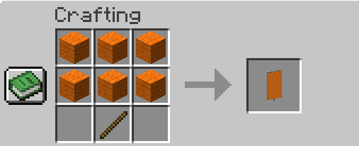 To craft an orange banner in a crafting table, fill the top and middle rows with orange wool, and place a stick in the center of the bottom row.