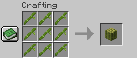 Crafting a block of bamboo requires placing one bamboo in every block of a crafting table's 3x3 crafting grid.