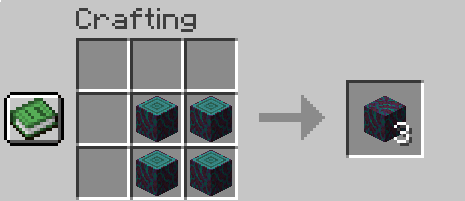 Crafting three warped hyphae requires placing four warped stems in a 2x2 square in a crafting menu.