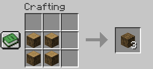 Placing four logs in a square in a crafting interface produces three wood blocks.