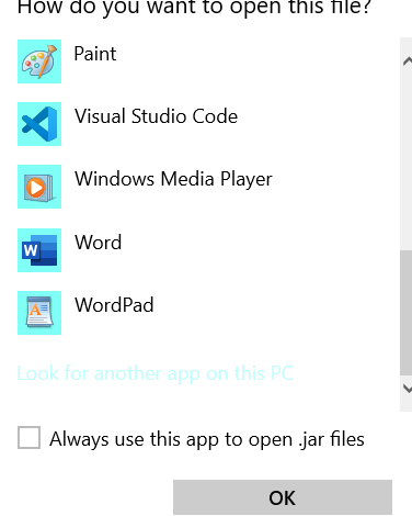 This image depicts where to find the button marked "Look for another app on this PC".