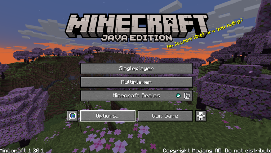 This image shows the Minecraft main menu with the "Options" button highlighted.