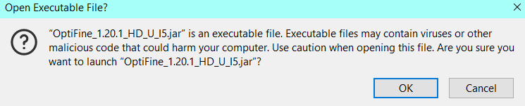 This image shows the "Open Executable File?" tab's appearance.