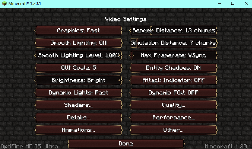 This image depicts how Optifine changes the video settings menu.