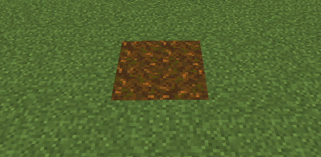 Podzol placed in a 2x2 square, showing how dark oak saplings must be planted.