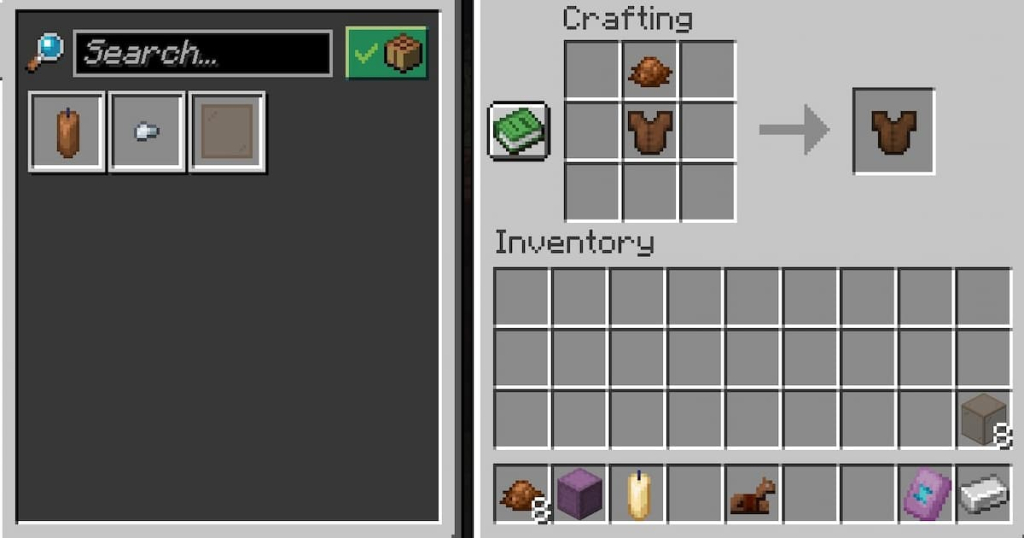 Crafting recipe for brown leather armor.