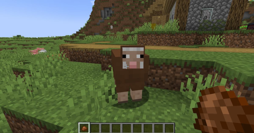 Dyeing a sheep brown in Minecraft.