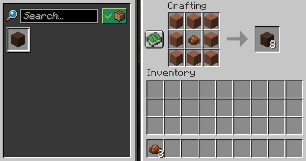 Crafting recipe for brown terracotta.