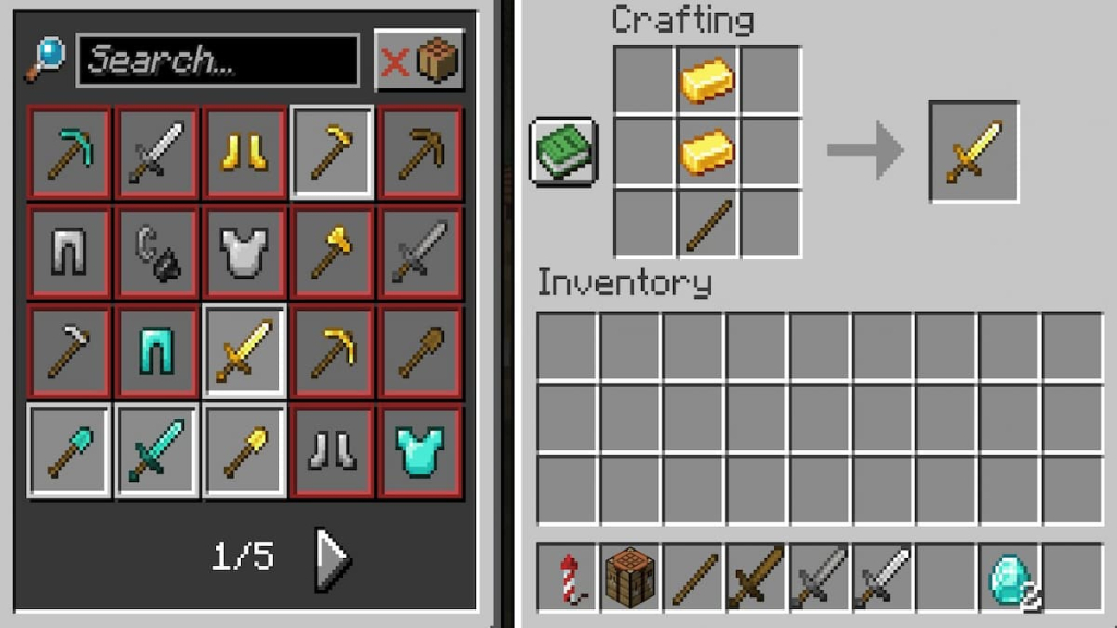Crafting recipe for gold sword.