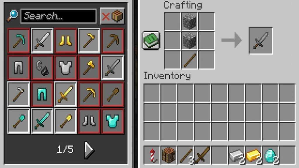 Crafting recipe for stone sword.