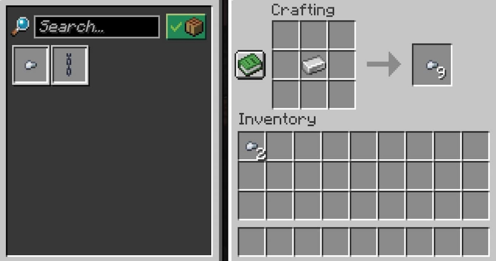 Crafting recipe for iron nuggets.