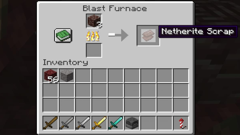 Putting ancient debris in the furnace produces one netherite scrap for every piece of debris