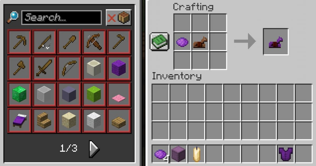 Adding purple dye to leather horse armor creates purple horse armor