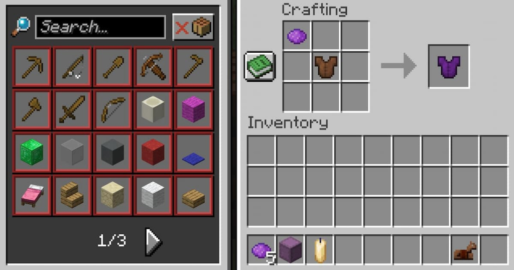 Adding purple dye to leather armor makes purple leather armor