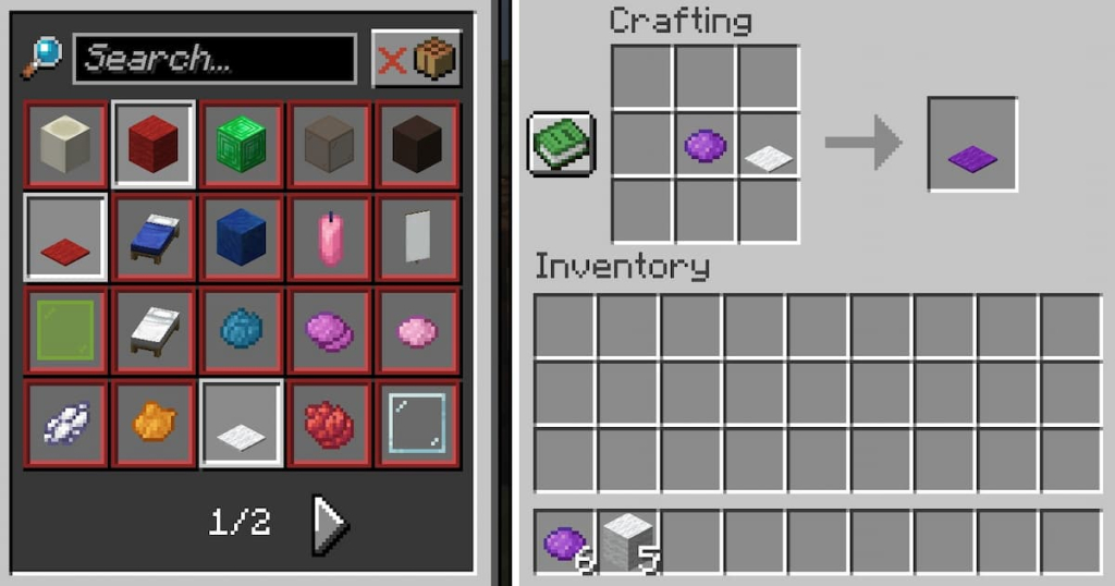 Purple carpet crafting recipe using white carpet and purple dye