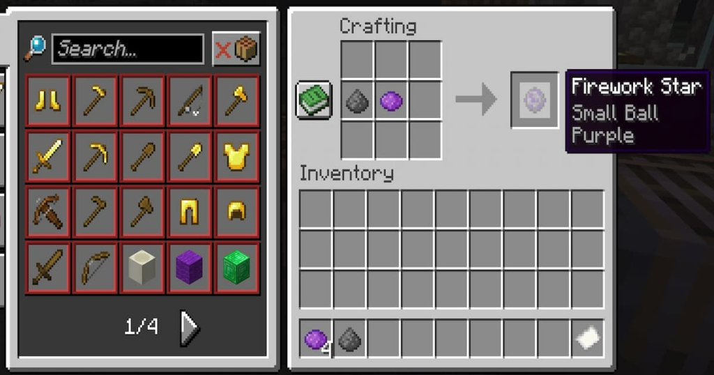 Crafting recipe for purple firework star.