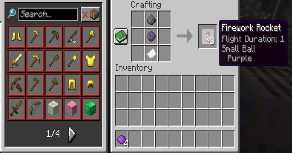 Crafting recipe for purple fireworks