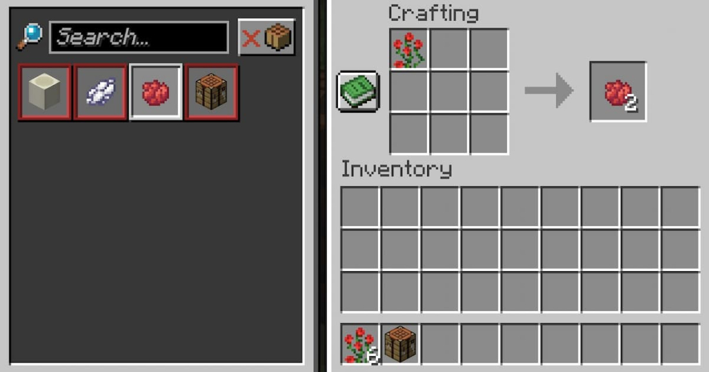 One rose bush can be used to craft two red dyes.