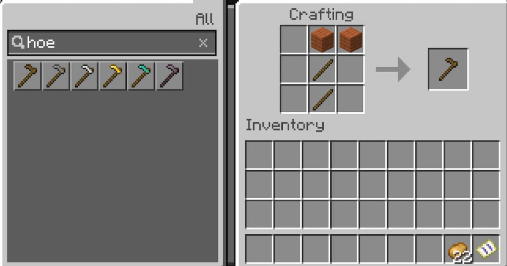 Wooden hoe crafting recipe
