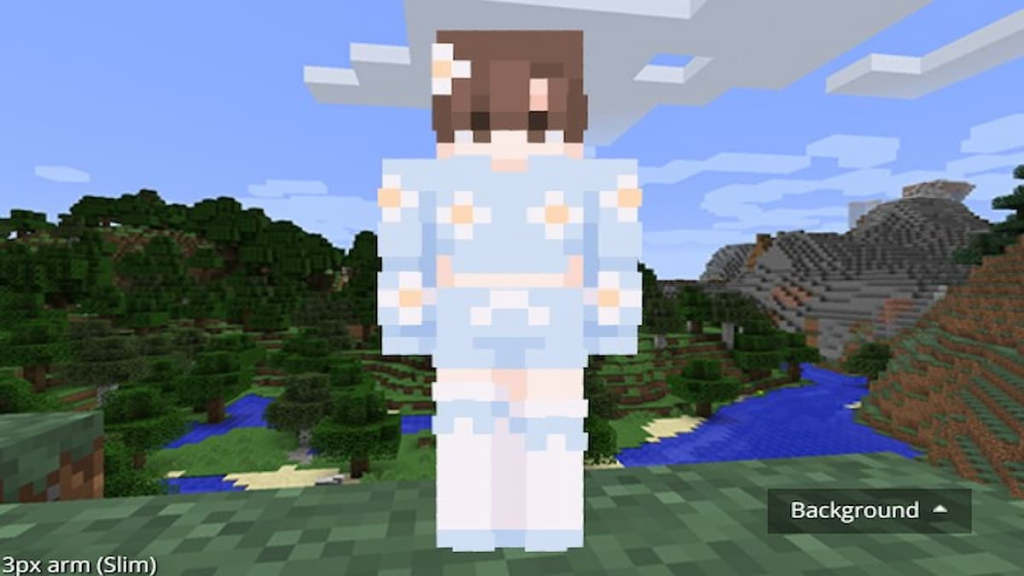 A Minecraft skin by EpiclyDaisy of a cute boy in pastel blue, daisy themed clothing.
