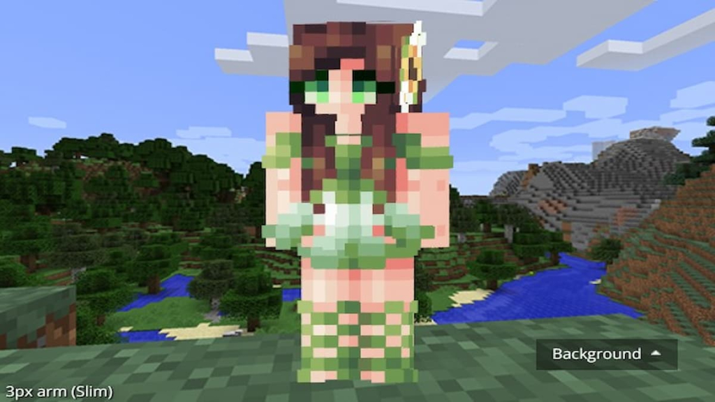 A Minecraft Skin by Camilleap3x  of a brunette fairy girl with a green color palette.