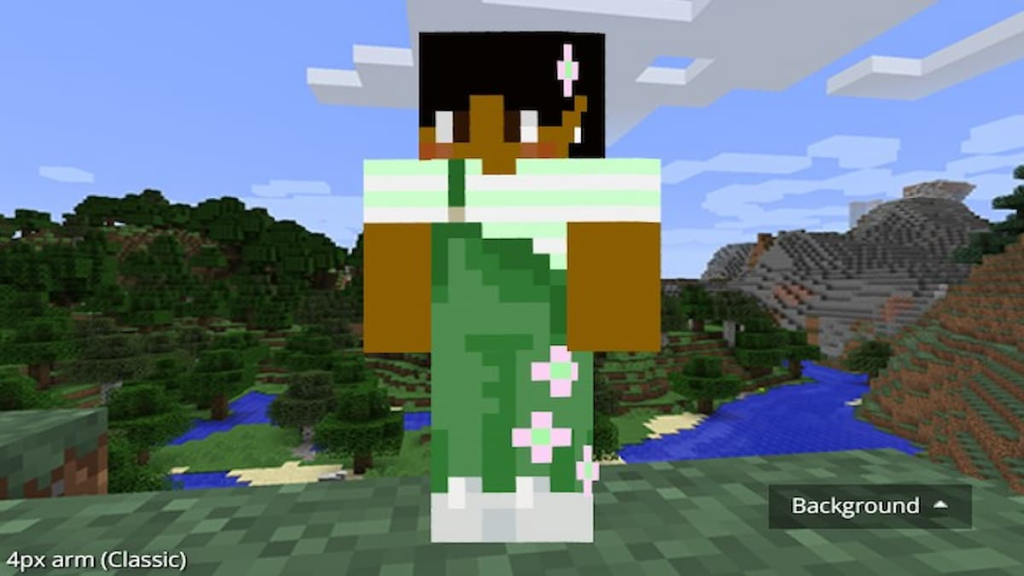 A Minecraft skin by Daiiry featuring an androgynous / femboy fairy skin with black hair and a green palette.