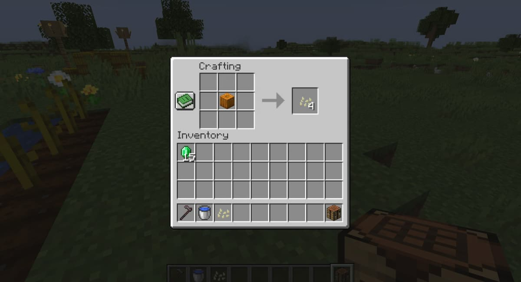 Placing one pumpkin in a crafting grid produces four pumpkin seeds.
