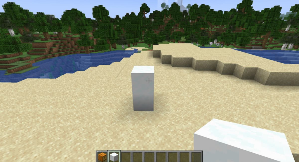 The base of a snow golem, made of a pillar of snow blocks two blocks high.