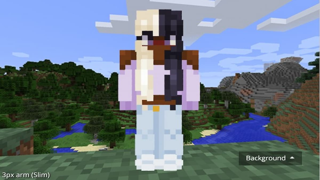 A Minecraft skin by keyboardcraker of a girl with split dyed blonde and black hair and a cute, casual outfit.