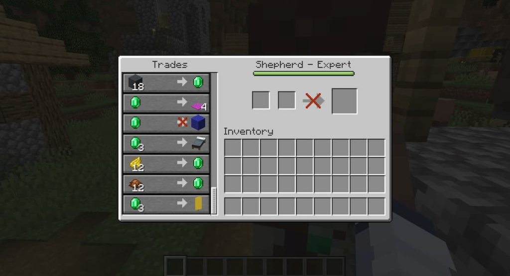 Shepherd villager trades in Minecraft.