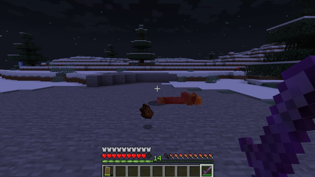 A Zombie Villager dropping rotten flesh upon death.