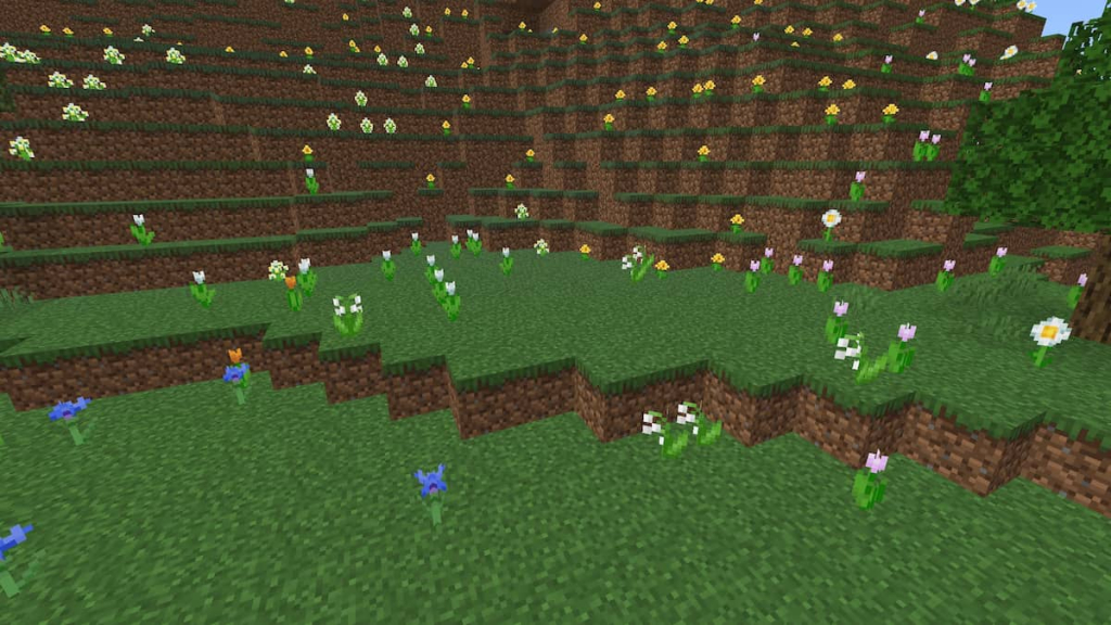 Lilies of the Valley growing in a Flower Forest in Minecraft.