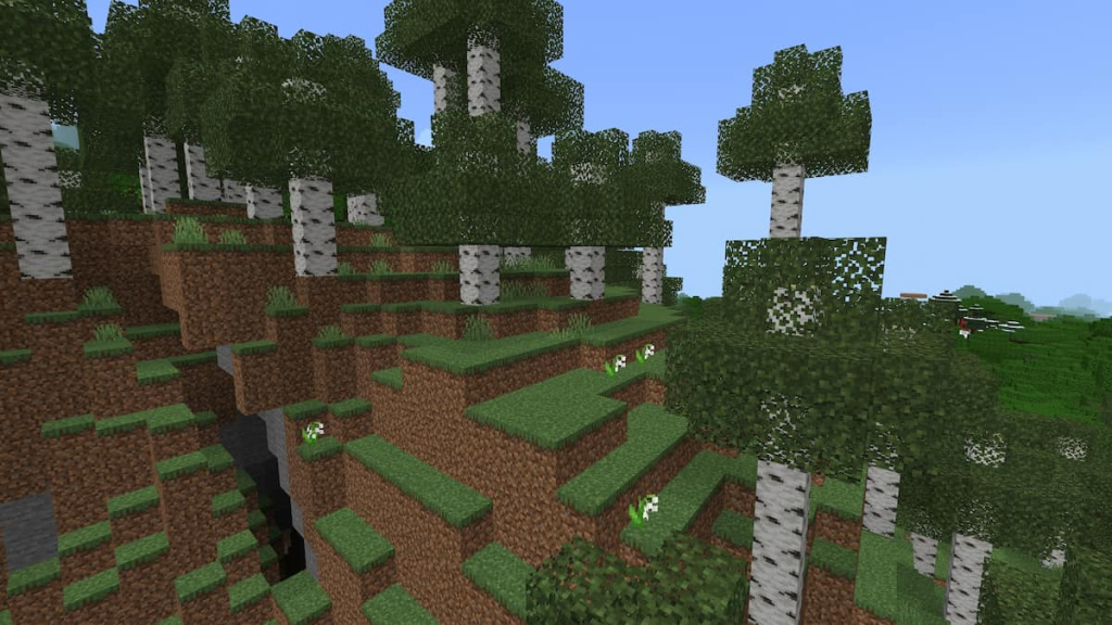 A Lily of the Valley growing in a Mutated Birch Forest in Minecraft.