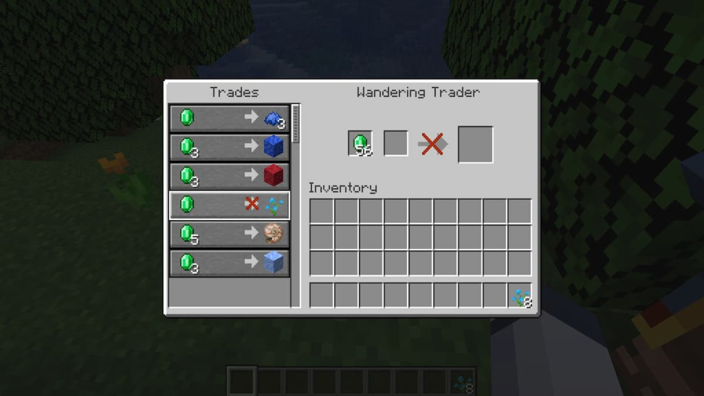 A Wandering Trader's maximum blue orchid trades.