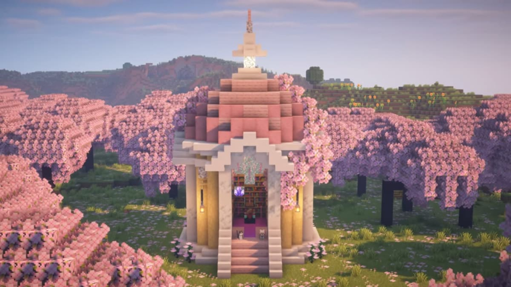 A Cherry Gazebo in Minecraft by Zaypixel.