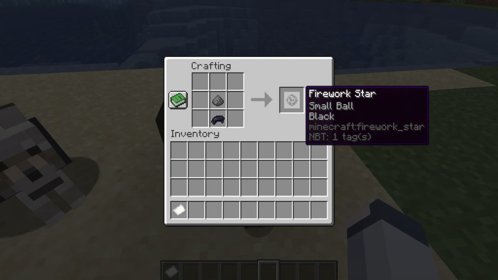 Crafting recipe for a black firework star.