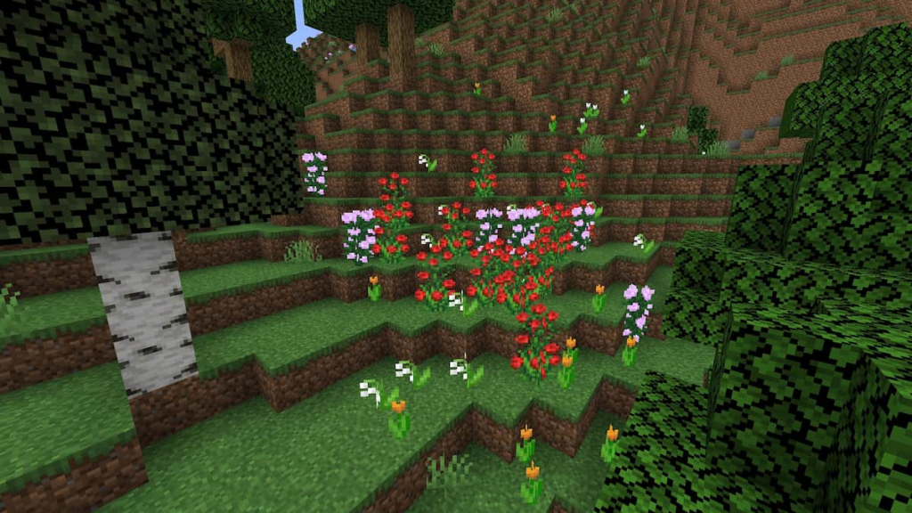 Lilies of the Valley growing in a Flower Forest in Minecraft.