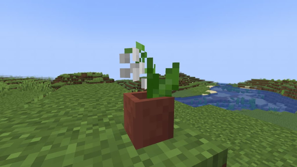 A Lily of the Valley in a pot in Minecraft.