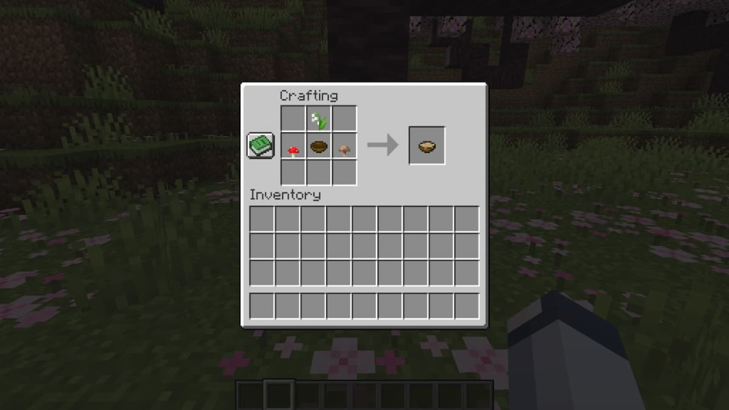 The crafting recipe for poisonous Suspicious Stew in Minecraft.