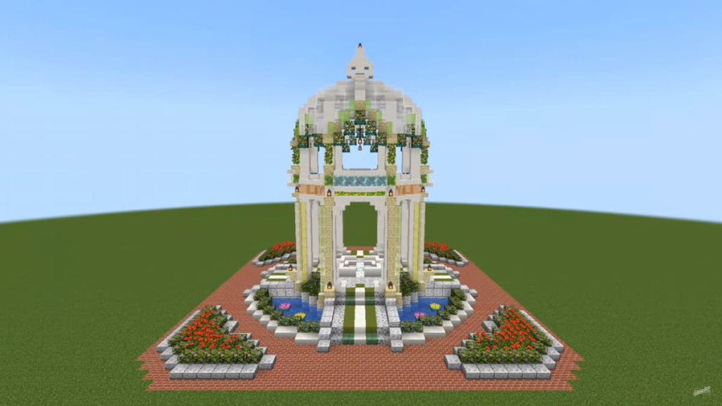 An elegant Quartz Gazebo in Minecraft by BB's Hideaway.