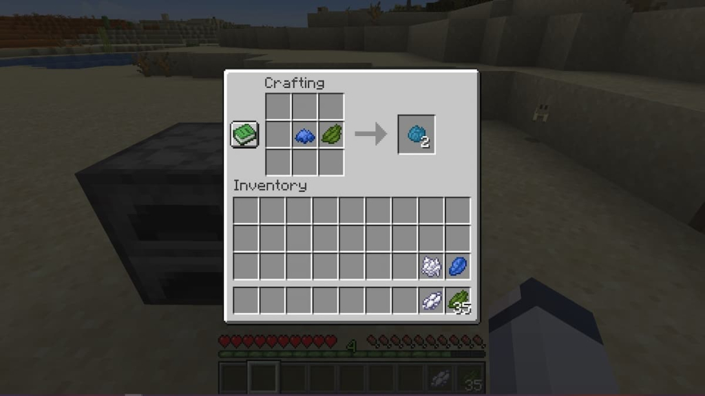 Crafting recipe for cyan dye in Minecraft.