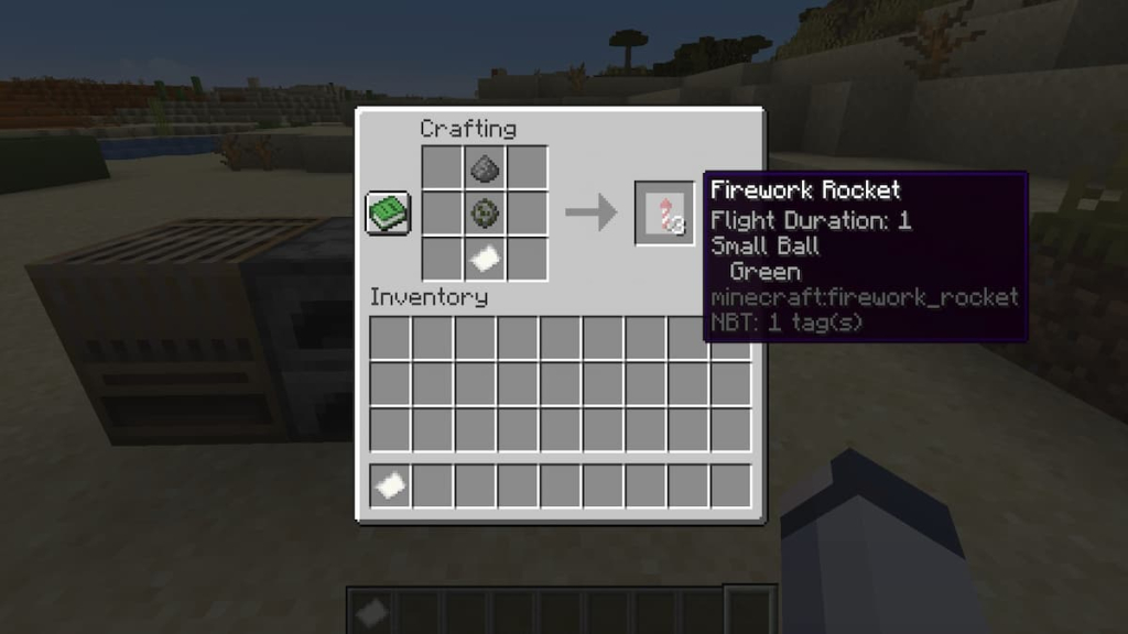 Crafting recipe for fireworks using a green firework star.
