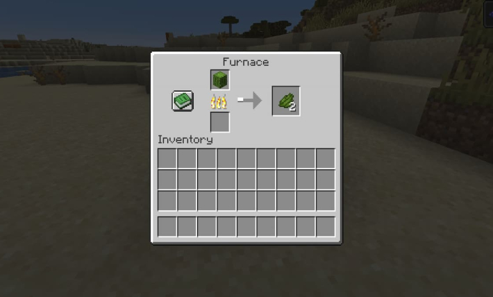 Making green dye by smelting cactus in Minecraft.