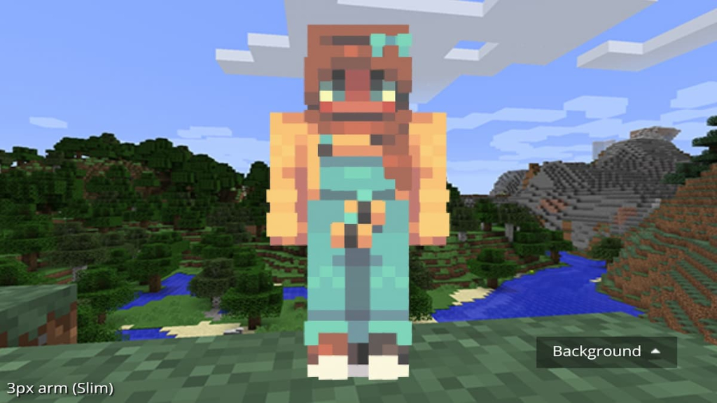 A Minecraft hijabi girl skin with bee-themed overalls.