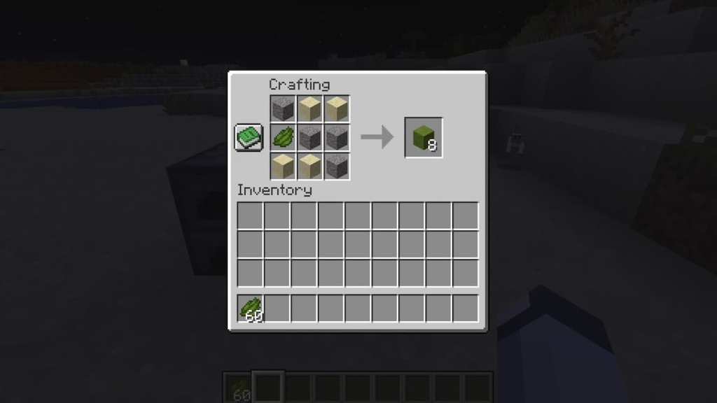 Crafting recipe for green concrete powder.