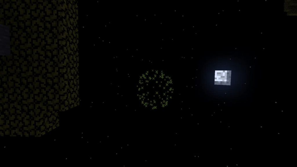 Green fireworks in Minecraft.