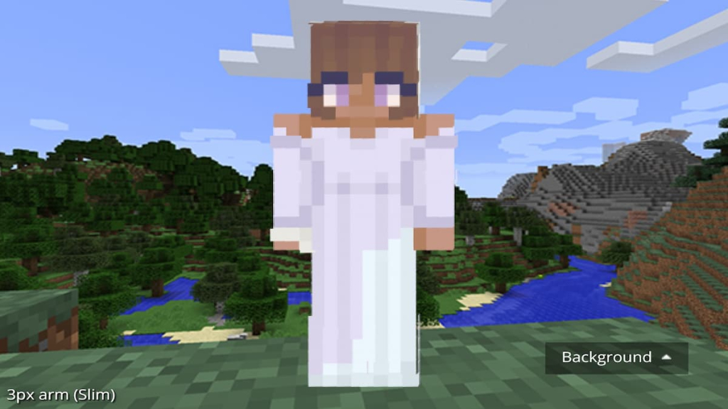 A long-haired, Goddess-themed Minecraft skin.